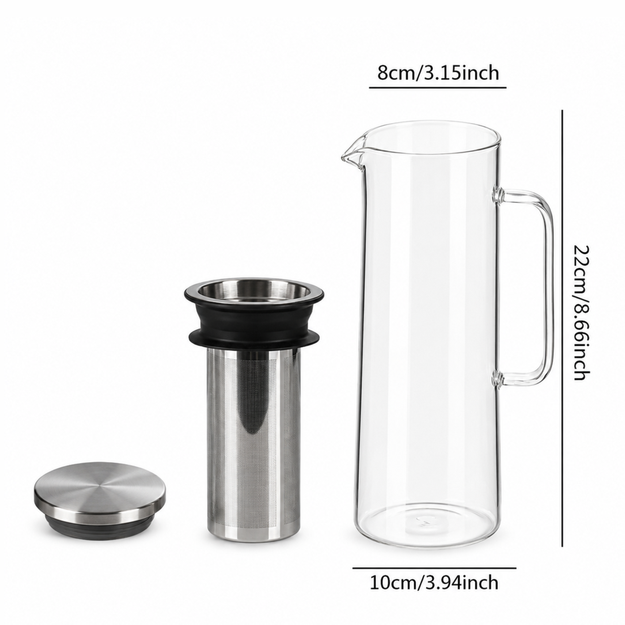 Cold Brew Maker  – Jarra de Vidrio con Filtro en Acero Inoxidable 1.000 ML